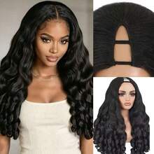 V-Part Curly Half Wig, Synthetic Fiber Half Wig, Glue-Free Instant Wear, Elastic Curly Hair, Secure Fit Breathable Cap, Quick Application - Black - View 1