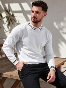 Sweater Rajut Lengan Panjang Leher Bulat Gaya Minimalis untuk Pria - Putih - View 2