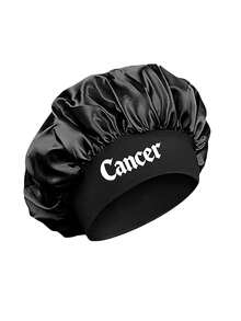 Men 12 Zodiac Signs Satin Hair Bonnet, Horoscope Letter Print Sleep Cap, Wide Elastic Band Silky Night Cap, Soft Satin Headwear For Hair Protection - Black - View 6