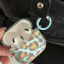 Transparent Blue & Brown Leopard Print Earphone Case With Hanging Ring, Compatible With Apple 5/ 4/ 2/ 3/ Pro 3/ Pro 2, Cute Korean Style Protective Cover With Pendant For Women - Translucent Blue - View 5