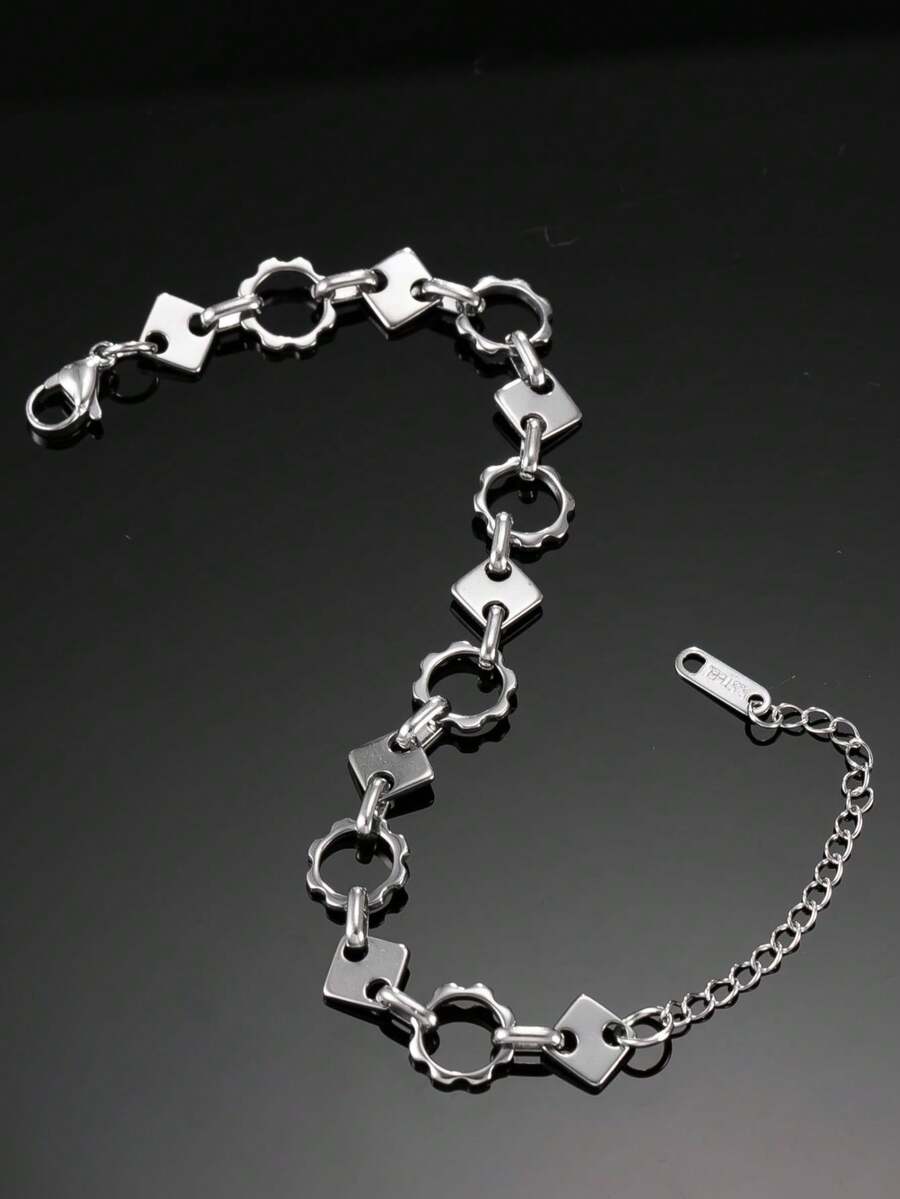 Men's Punk Bracelet, Stainless Steel Hip Hop Rock Jewelry, Daily Wear, Holiday Party, Brother Gift - Silver - View 1