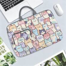 Women's Cute Cat Pattern Printed Laptop Bag/Storage Bag - Made Of Soft Fabric, Compatible With Various Laptop And Tablet Devices; Equipped With Outer Zipper Pocket And Fixed Handle, Large Capacity Storage, Balancing Protection And Portability, Suitable For Work, Study And Travel, Essential For Daily Commute - Grey - View 2