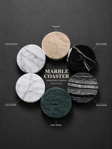 Natural Marble Coaster Set, Round Heat-Resistant Stone Mat, Non-Slip Base, High-End Home Bar And Coffee Table Decor - Green Peel - View 1