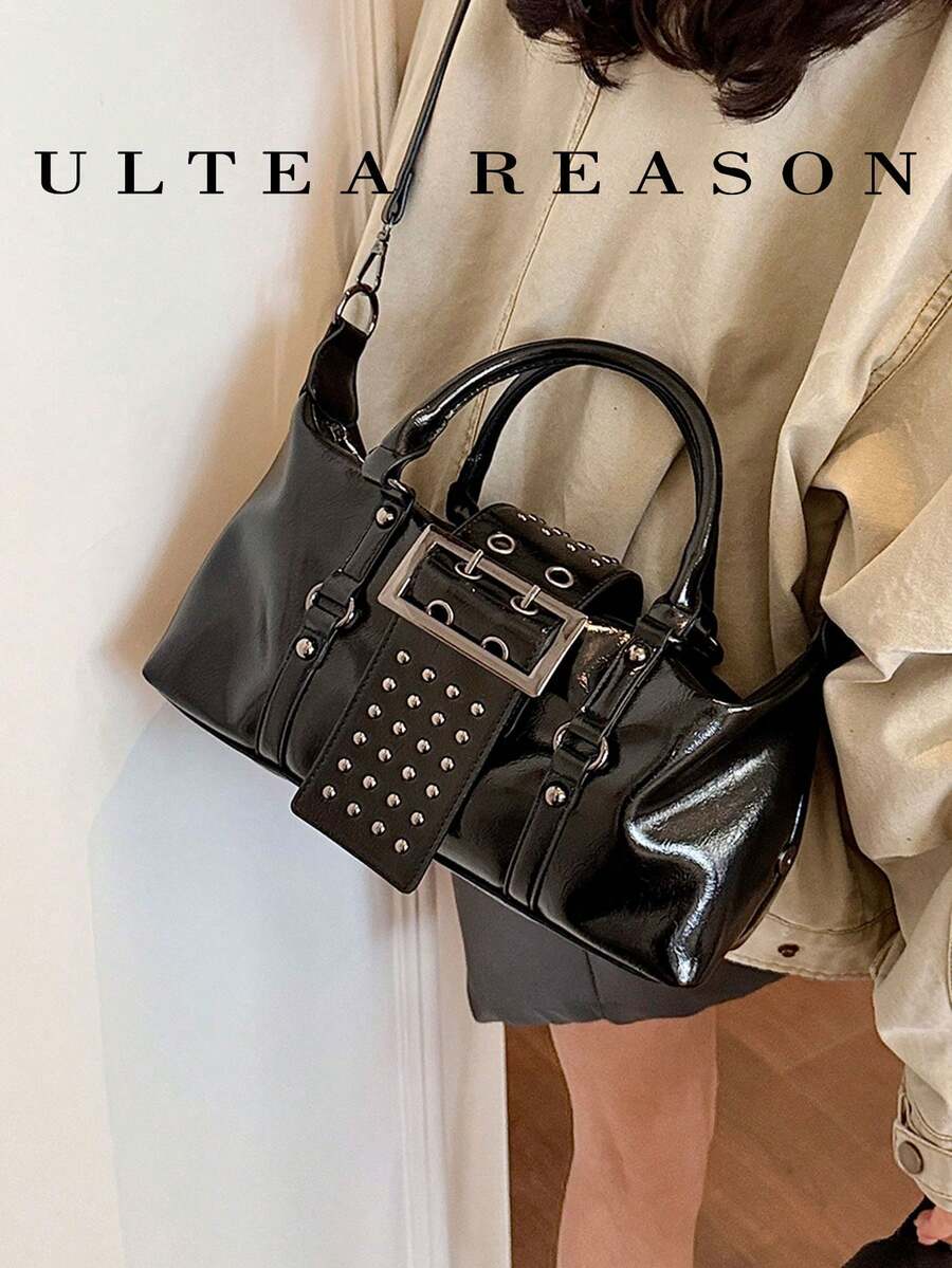 1pc Solid Color PU Leather New Women's Bag, Shoulder Bag, Crossbody Bag, Fashion Square Handbag, Rivet Decoration, Suitable For Commuting, Shopping, Dating, Work