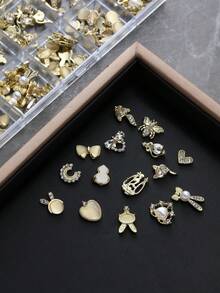 Autumn New Arrival 30PCS Gold Alloy Nail Charms, Mixed 3D Bow Heart Pearl Rabbit Flower Rhinestone Nail Art Decorations, Luxury Metal Nail Studs For DIY Manicure - Multicolor - View 4