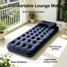 Kasur Angin Portabel dengan 1 Bantal Biru, Kasur Angin Permukaan Beludru, Kasur Angin Lipat, Cocok untuk Berkemah, Tamu Rumah, Perjalanan RV, dan Penggunaan di Halaman Belakang Luar Ruangan - Navy Blue - View 3