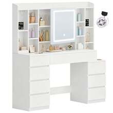 HaluPeit Dressing Table With LED Mirror And Storage Compartments, 8 Drawers For Large Capacity, 120cm White Bedroom Dressing Table. - White - View 6
