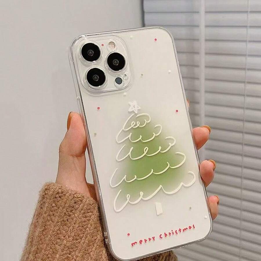 Casing Ponsel Pohon Natal Gradien Kompatibel dengan iPhone 17 Pro Max, 14, XR, 11, 15, 16, Casing Lembut Transparan untuk Wanita - Putih - View 1