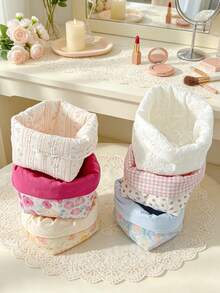 Reversible Floral Fabric Storage Basket For Women, Foldable Open Top Makeup Organizer Bin, Portable Soft Cloth Desktop Storage Holder For Small Items - Multicolor - View 9
