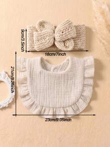 6PCS Girls Soft Khaki Ruffle Bibs, Cute Coffee Color Woolen Bow Headband Set, Suitable For Autumn/Winter Wear - Multicolor - View 7