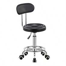 Taburete Giratorio con Ruedas y Altura Ajustable, Silla Neumática 360° con Asiento Acolchado para Spa, Estética, Salón, Oficina y Consultorio, Color Negro - Negro2 - Ver 11
