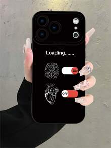 1pc 2D Printed Brain & Heart Switch Pattern, Creative High-End Design, Waterproof Durable Dustproof Fashion Minimalist With Camera Protection, Black Matte Soft Touch Full Coverage Protective Phone Case, Compatible With 18Pro/18Pro Max/17/17Pro/17Pro Max/16/15/14/13/12/11/Pro/ProMax/X/XR/XS/XSMAX/7/8/PLUS And Galaxy S20/S21/S22/S23/S24/S25/26PLUS ULTRA Series Models, Perfect Gift For Friends, Family, Girlfriend, Boyfriend, Holiday Gift - Black - View 2