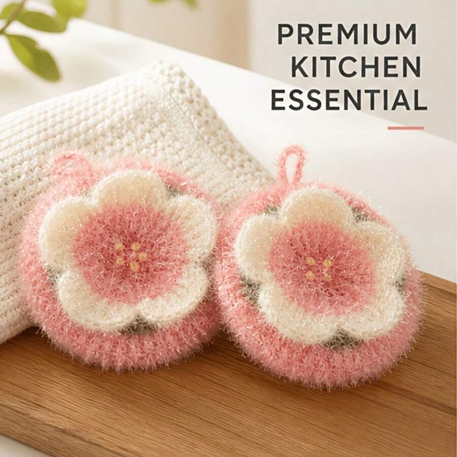 1/3/5pcs Creative Avocado & Cherry Blossom Dish Cloths, Absorbent & Durable, Handmade Dish Towels For Restaurant Kitchen Cookware Cleaning - Multicolor - View 1