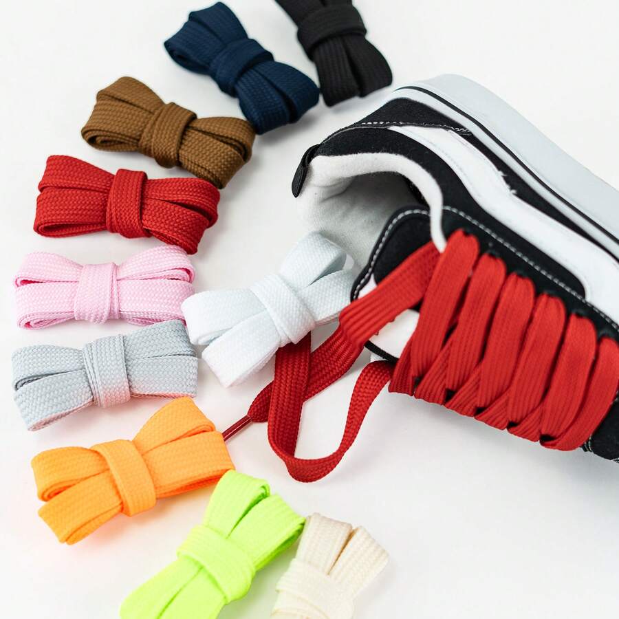 3 Pairs / 10 Pairs Cotton Braided Shoelaces 1.5cm Wide Soft Thick Woven Texture Flat Shoelaces Solid Color / Contrast Color Multi-Color Matching Sports Shoes Daily Replacement DIY