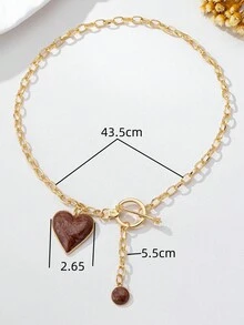 1 件时尚 3D 合金涂层鼓形红心和金水滴吊坠项链 - 咖啡棕 - 查看 4