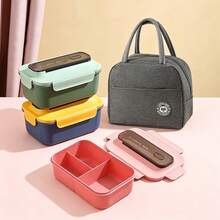 1pc Lunch Box, Square 3-Compartment Bento Box With Utensils, Portable Leak-Proof Sealed Lunch Box, Square Microwave , Suitable For Students And Office Workers Back To School - Multicolor - View 11