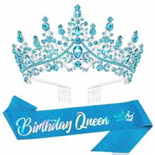 2PCS Birthday Queen Sash And Tiara Set, Rhinestone Crystal Crown With Combs, Birthday Party Event Accessories For Women - Multicolor - View 19