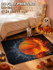 1pc Christmas Gift Ice & Fire Basketball Pattern Entryway Mat, Cool Flame Basketball Entry Mat, Spring/Autumn Minimalist Rug, Bedside Rug, Decorative Rug, Welcome Mat, Carpet, Floor Mat, Outdoor Door Mat, Kitchen Home Decor, Front Door Mat, Area Rug, Outdoor Mat, Home Decor, Garden Rug, Washable Rug - Multicolor - View 2