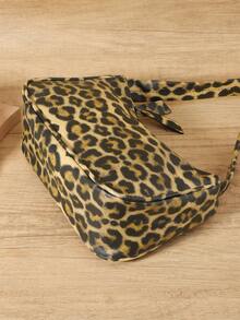 Fashionable Women's Leopard Print Underarm Bag, Minimalist Short Shoulder Strap Zipper Style, Suitable For Commuting, Shopping And Travel - Coffee - View 4