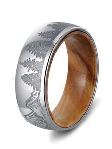 1pc 8mm-Wide Tungsten Carbide Trees Forest Hunting Dear Lasered Silver Black Whiskey Barrel Wood Ring For Wedding,Exquisite Men's Accessory Jewelry - Black - View 14