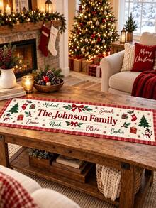 Personalized Christmas Table Runner, Customized Family Name Linen Table Runner, Christmas Dinner Decor, Family Holiday Table Decor - Multicolor - View 6
