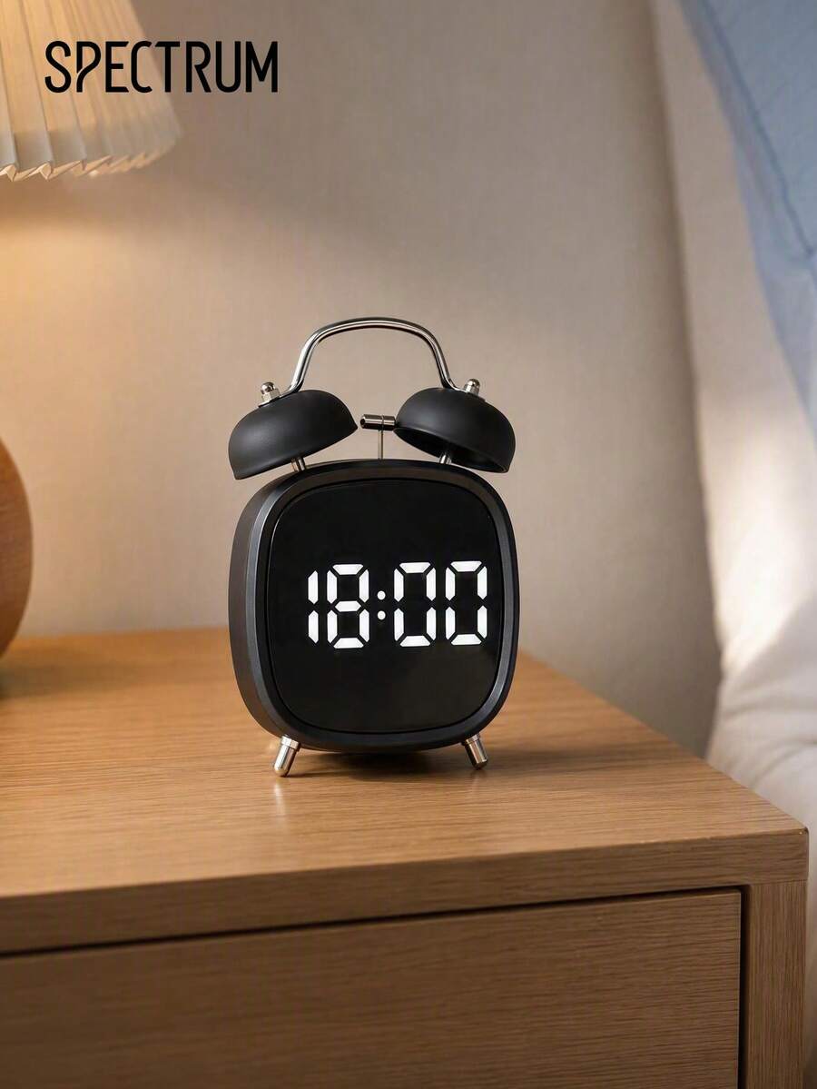 1pc Classic Dual Bell Electronic Clock With Adjustable Brightness, Digital Alarm Clock For Heavy Sleepers, Easy-To-Read Large Display, Suitable For Bedroom And Home Decor, Fashionable Modern Style - multicolor - View 1