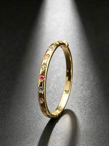 1pc Gold Colorful Zirconia Hinged Bangle Stackable Luxury Bracelet Autumn Winter Outdoor Accessory Jewelry For Banquet,Party,Daily Commute - Gold - View 4