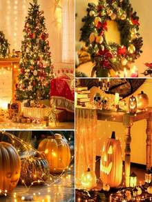 1pc 10/20/30/50/100 Lights 1/2/3/5/10m Fairy Tale Lights, Fairy String Lights, Copper Wire Led String Lights, Halloween Pumpkin Decor Lights,Christmas Tree Decoration Suitable For Holiday,Wedding,Party Decoration Copper Wire Light String,Wreath Decor - Yellow - View 9