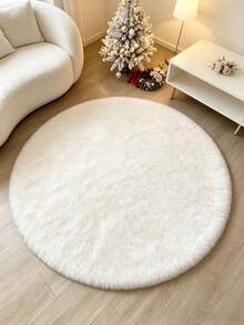 1pc White Round Faux Rabbit Fur Rug, Soft And Comfortable Fluffy Material, Living Room Rug, Bedroom Rug, Entryway Rug, Kitchen Rug, Bathroom Rug, Gaming Room Rug, Study Rug, Walk-In Closet Rug, Thick Rug, Autumn/Winter Rug, Fur Rug, Thick Rug - White - View 4