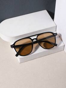 RENNES 1 buah Kacamata Fashion Aviator Retro Pria dengan Jembatan Ganda, Dekorasi Rivet, Lensa PC Pelindung Mata Tahan Lama, Kacamata Ringan untuk Mengemudi & Liburan - MultiWarna - View 3
