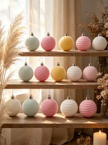 16pcs Flocked Christmas Ball Decorations Set, Christmas Flocked Balls, Warm Tone Flocked Christmas Decorations, Holiday Pre-Strung Hanging Decorations, Shatterproof Plastic Christmas Tree Ornament Set, Wedding Party Decorations - Pink - View 6