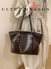 1pc Solid Color PU Leather New Women's Backpack, Shoulder Bag, Tote Bag, Fashion Square Handbag, Square Bag, Suitable For Commuting, Shopping, Dating - Coffee - View 2