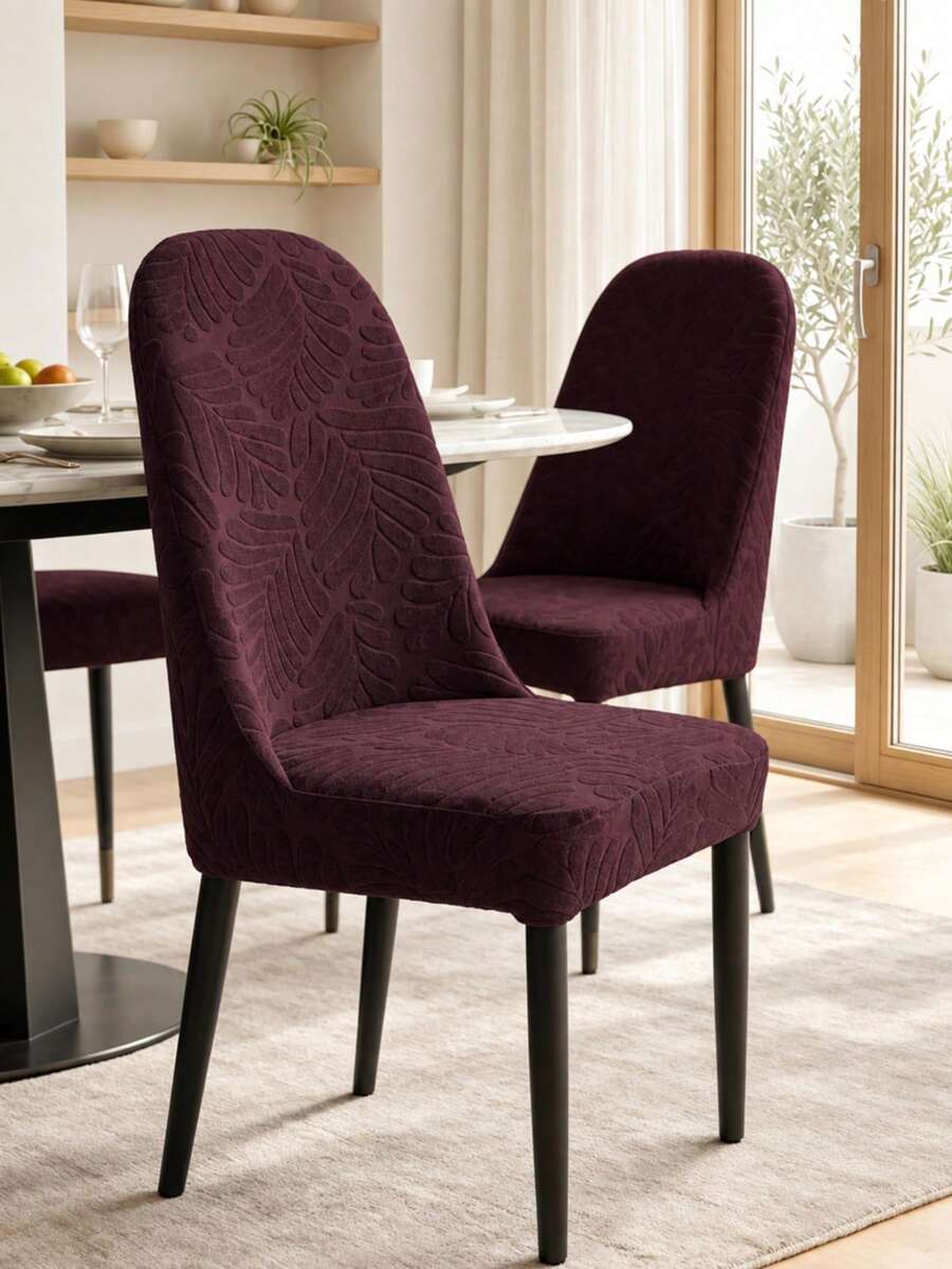 1/2/4pcs Jacquard Solid Color Chair Covers, Modern Minimalist Jacquard Velvet Stretch Full Cover Elastic Suitable For All Seasons