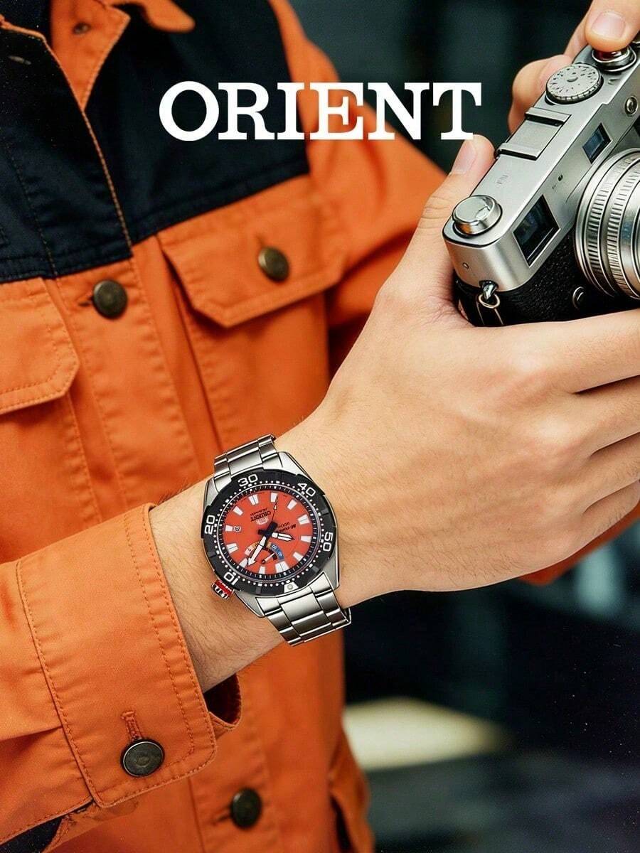 Men's ORIENT Automatic Dive Watch, Solid Stainless Steel Bracelet, Eye-Catching Bright Orange Dial, Unidirectional Rotating Bezel For Daily Wear - Orange - View 1
