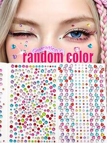 2/1pcs 3D Rainbow Faux Crystal Stickers, 2pcs Y2K Shiny Heart Acrylic Self-Adhesive Gem Stickers, Multi-Color Face Rhinestone Stickers, Suitable For Makeup And Clothing, Perfect For Festivals, Parties And Events - Multicolor - View 4