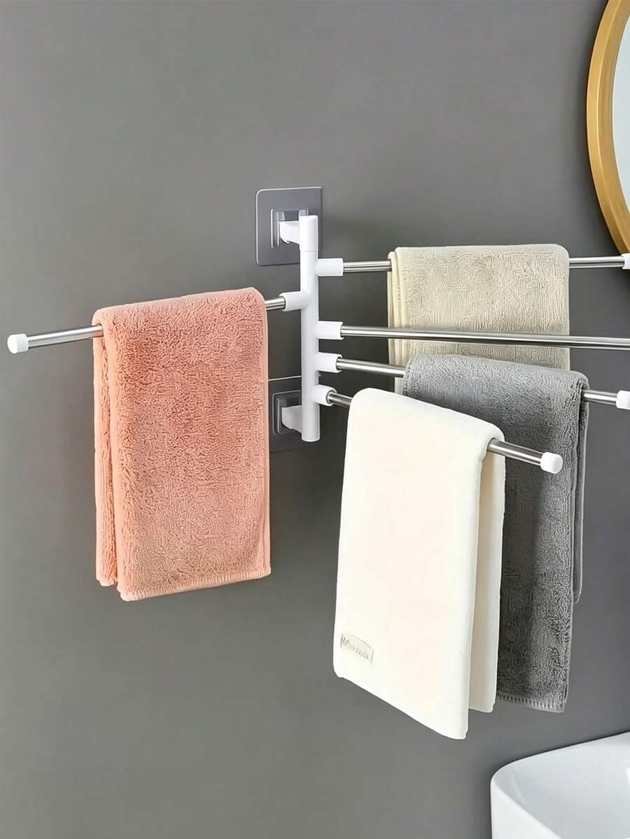 Towel Rack - Wall-Mounted Rotating Towel Bar, Modern Minimalist No-Drill Floating Towel And Coat Hook Organizer - Bathroom Accessories - Essential Towel Rack And Floor Mat Storage For Home Kitchen And Bathroom,Home Essentials - Multicolor - View 1