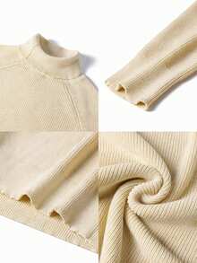 Men's High Neck Chunky Knit Sweater, Textured Loose Fit Pullover Base Layer Top For Autumn/Winter - Apricot - View 8