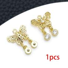 1pc 18K Golden Plated Bowknot Charms With Rhinestones Vintage Filigree Lotus Tassel Pendants Elegant DIY Jewelry Making Supplies For Handmade Craft - Multicolor - View 8