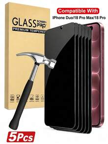 13 Privacy Tempered Glass Screen Protector, Full Coverage Privacy Glass, 9H Hardness, Anti-Fingerprint, Scratch Resistant, Shockproof, Compatible With Phone Cases, Suitable For IPhone 18/17/16/15/14/13/12/11/X Series - 5pcs - View 2
