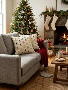 Cream White 3D Knitted Christmas Pillow Cover, Soft Decorative Cushion Cover With Christmas Tree Pattern, Rustic-Style Holiday Pillow Cover, Perfect For Sofa And Bedroom Home Decor, Suitable For Everyday Use, Parties, And Christmas. - Colorful - View 9