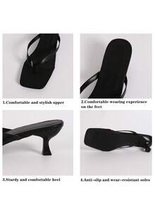 Women's Black Elegant High Heel Sandals, Fashionable Square Toe Kitten Heel Sandals, Suitable For Any Formal Occasions For European And Middle Eastern Women, Comfortable High Heel Design Slip-On Kitten Heel - Black - View 8