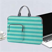 Polka Dot And Striped Pattern Laptop Bag/Briefcase - Made Of Soft Fabric, Compatible With Various Laptop And Tablet Devices; Equipped With External Zipper Pocket And Fixed Handle, Large Capacity Storage, Balancing Protection And Portability, Suitable For Work, Study And Travel, Essential For Daily Commute - Grey - View 1