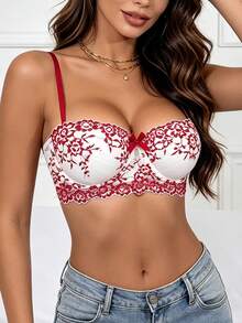 1 áo ngực nữ phối ren màu tương phản, kiểu bandeau dây đeo tháo rời thanh lịch, bộ Giáng Sinh, quà tặng Giáng Sinh - Nhiều màu - Xem 6