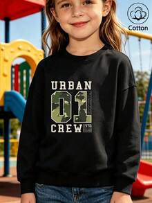 Girls' Cute Printed Drop-Shoulder Round-Neck Long-Sleeve Casual Sports Sweatshirt - Black - View 10