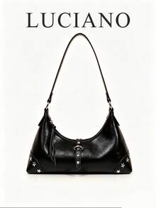 New Spring/Summer Motorcycle Bag Y2K Hot Girl Style Large Capacity Multi-Compartment Tote Bag Rivet Decor Shoulder Crossbody Underarm Bag Design-Driven - Black - View 1