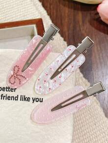 6/3pcs Cute Sweet Pink Seamless Crocodile Hair Clips, Gentle Girl Style Floral Polka Dot Side Bangs Clips, Women's Rhinestone Bow Hair Clips - Multicolor - View 2