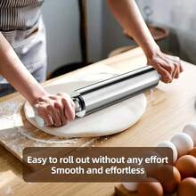 1 Stainless Steel Rolling Pin - With Handle, Round Design, Suitable For Pastries, Cookies, Pasta - Easy To Clean - Ideal Choice For Christmas And Halloween - View 5