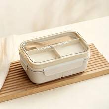 1pc Beige Bento Box With Utensils, Microwave Adult Lunch Box, 3-Compartment Food Storage Container, Insulated Lunch Bag, Stackable Leak-Proof Lunch Box - View 10