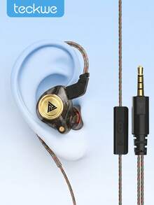 Teckwe 有線入耳式監聽耳機 3.5mm 插孔掛耳式電競耳機 附麥克風 隔音立體聲耳機 適用手機、筆電、遊戲 - 查看 1