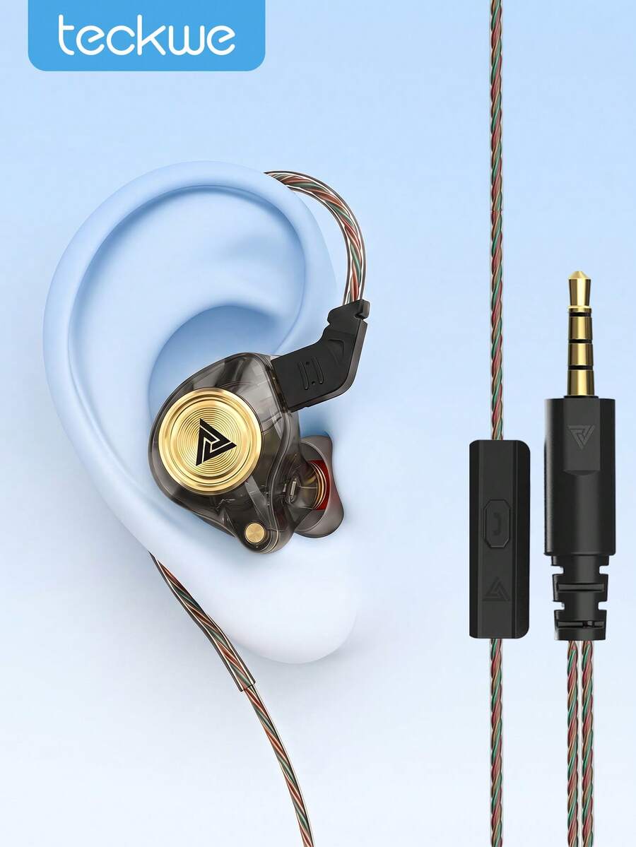 Teckwe 有線入耳式監聽耳機 3.5mm 插孔掛耳式電競耳機 附麥克風 隔音立體聲耳機 適用手機、筆電、遊戲 - 查看 1